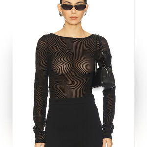 NWT $128 OW COLLECTION Eva Top Size Small Black Swirl Mesh